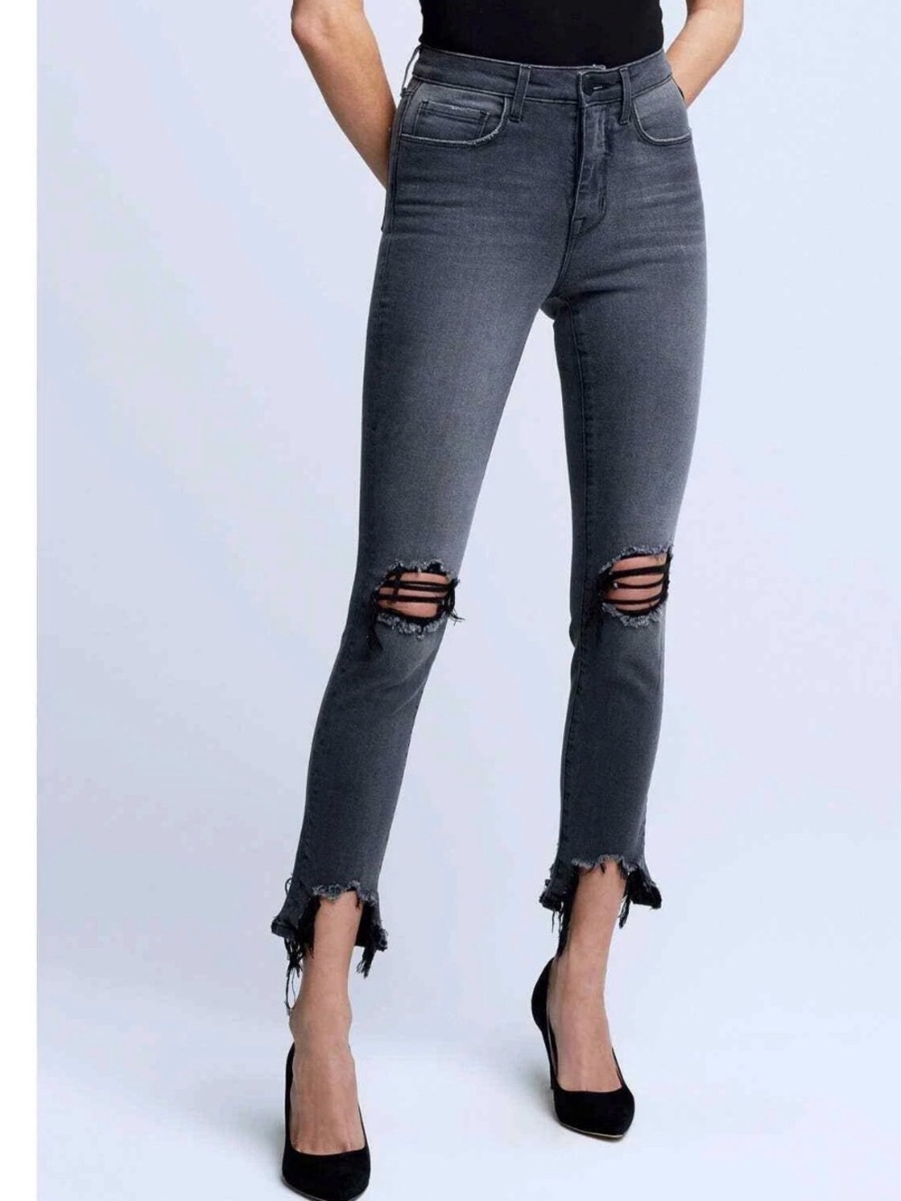 L’Agence High Line Distressed Skinny Jean in Charcoal Grey Sz 26